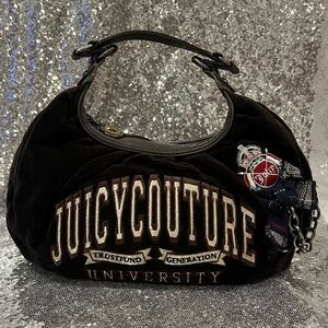 RARE VINTAGE Juicy Couture Trust Fund Brown Velvet 'University' Embroidered Hobo